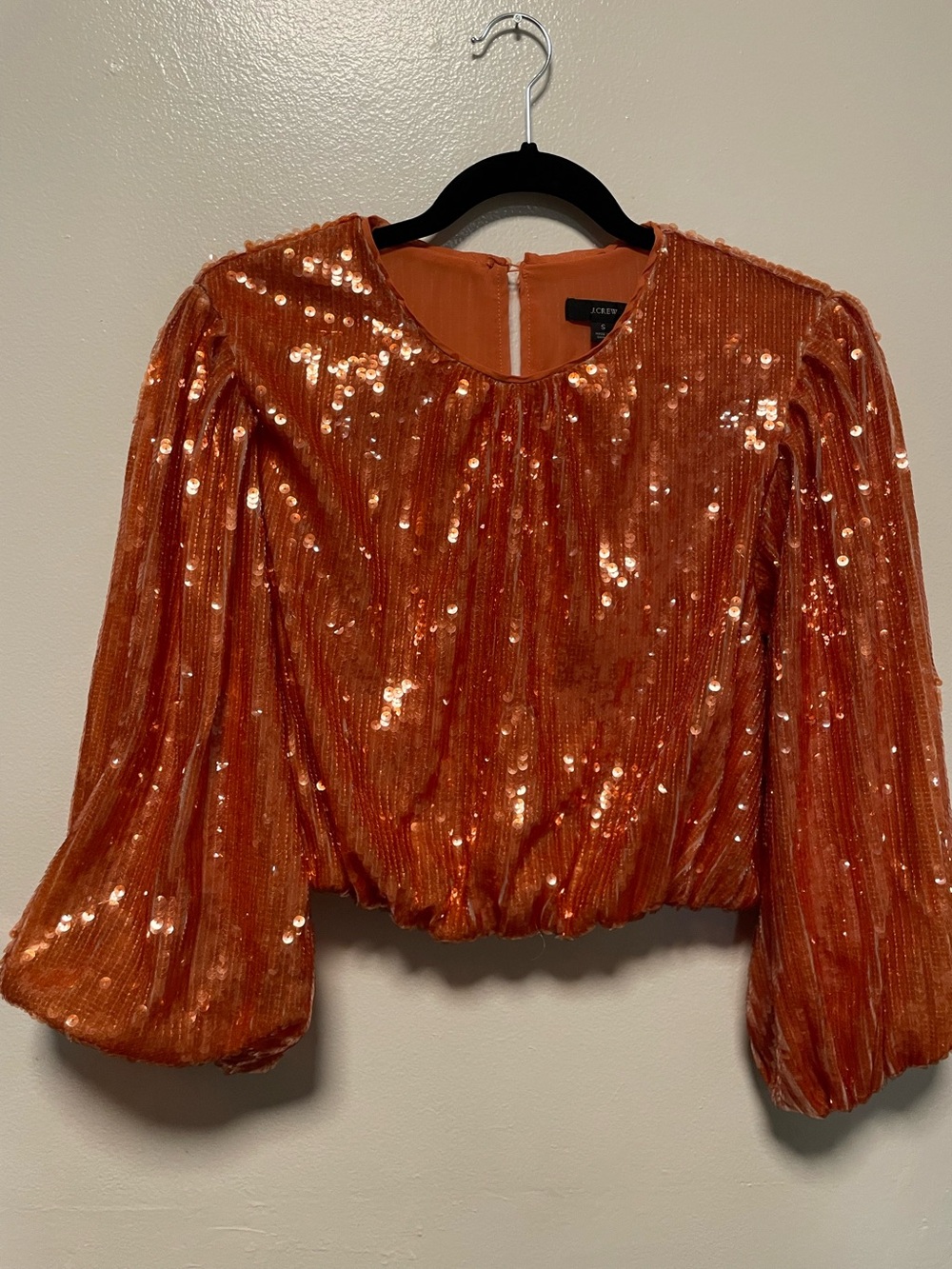 J. Crew Orange Sequin Puff-Sleeve Crop Top